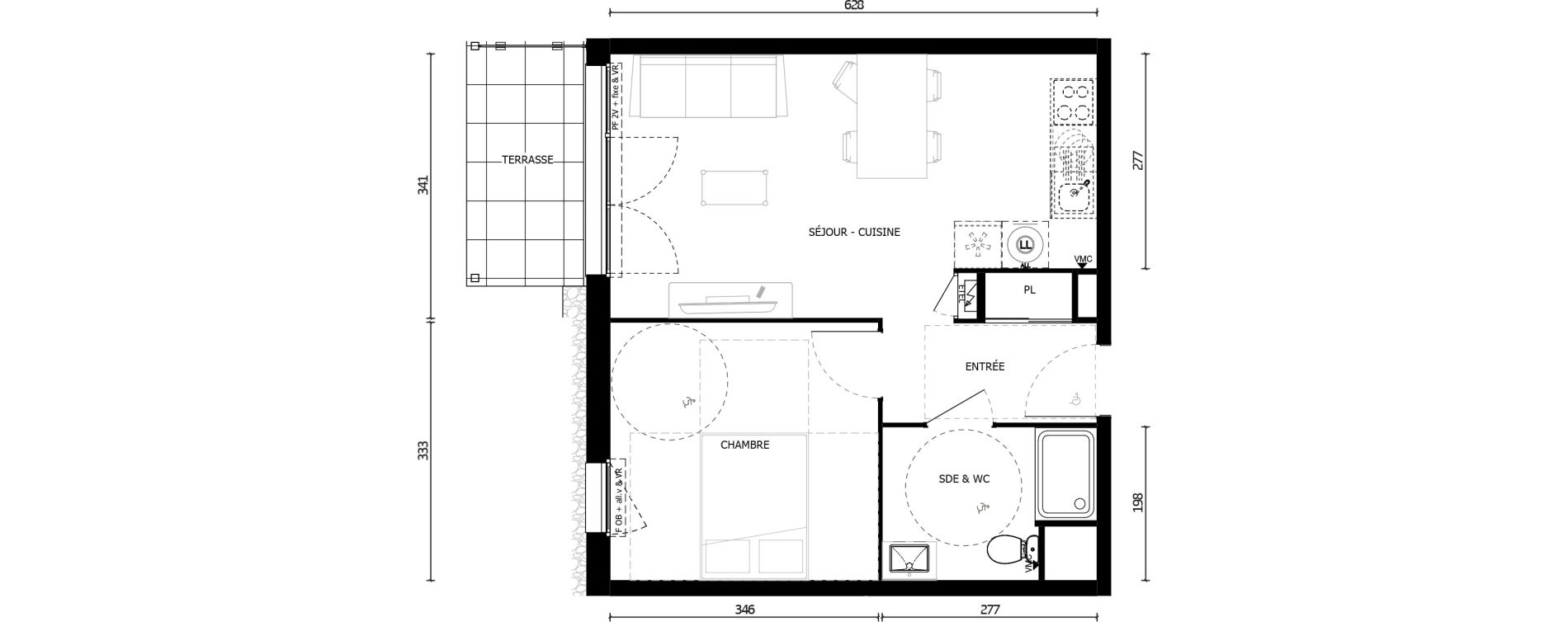 Appartement T2 de 40,90 m2 &agrave; Armenti&egrave;res Centre