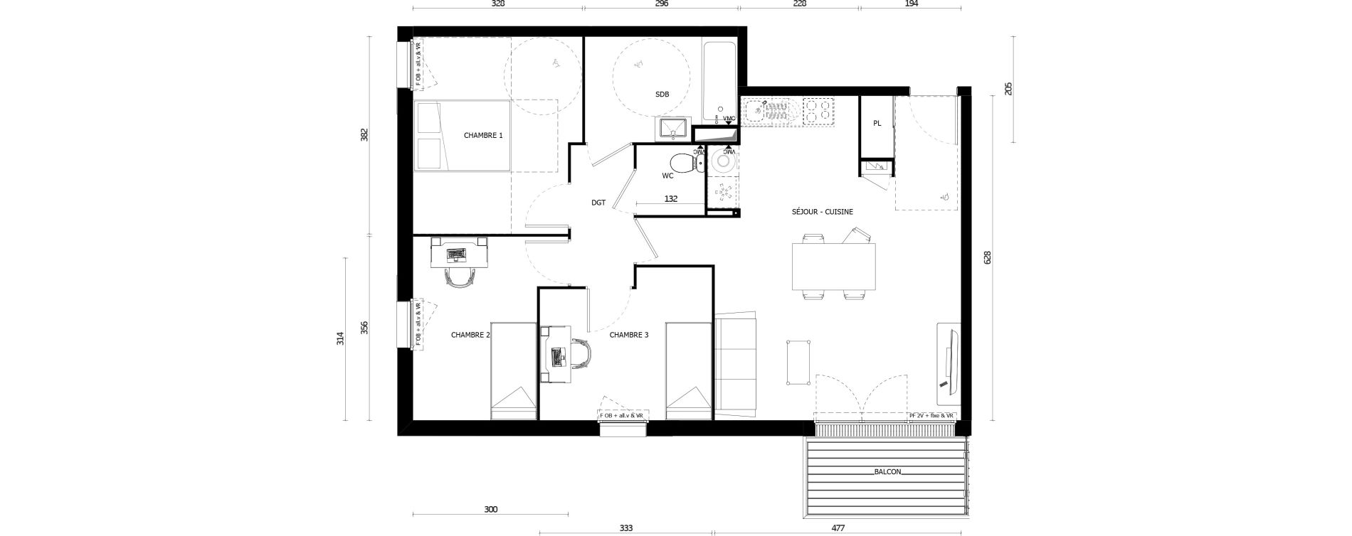 Appartement T4 de 71,80 m2 &agrave; Armenti&egrave;res Centre