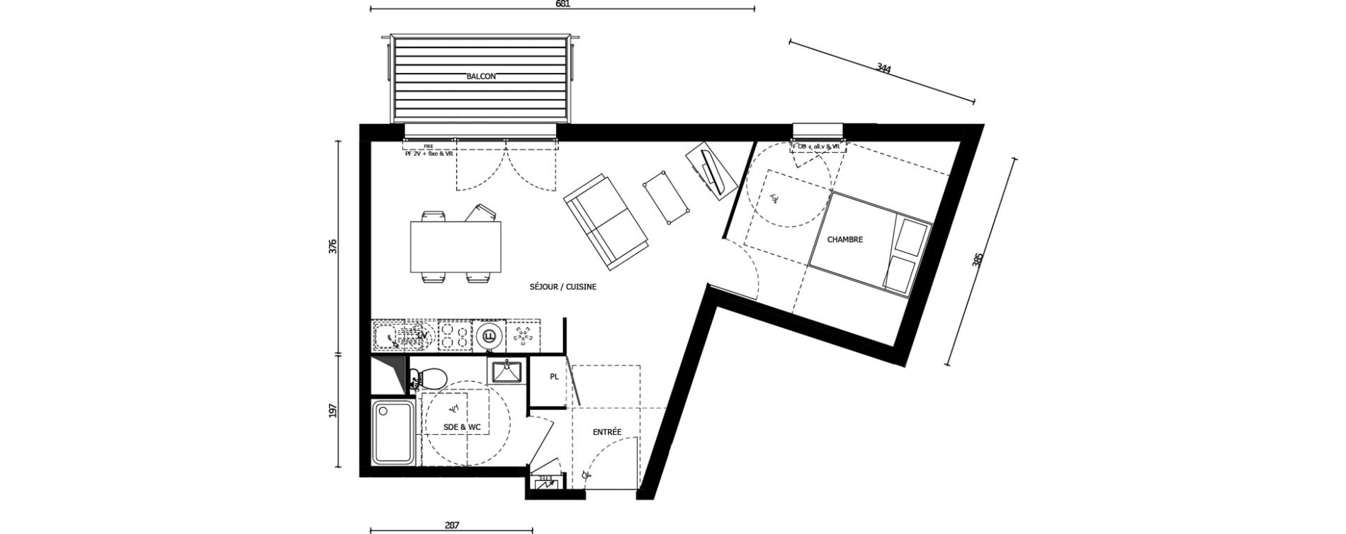 Appartement T2 de 44,90 m2 &agrave; Armenti&egrave;res Centre