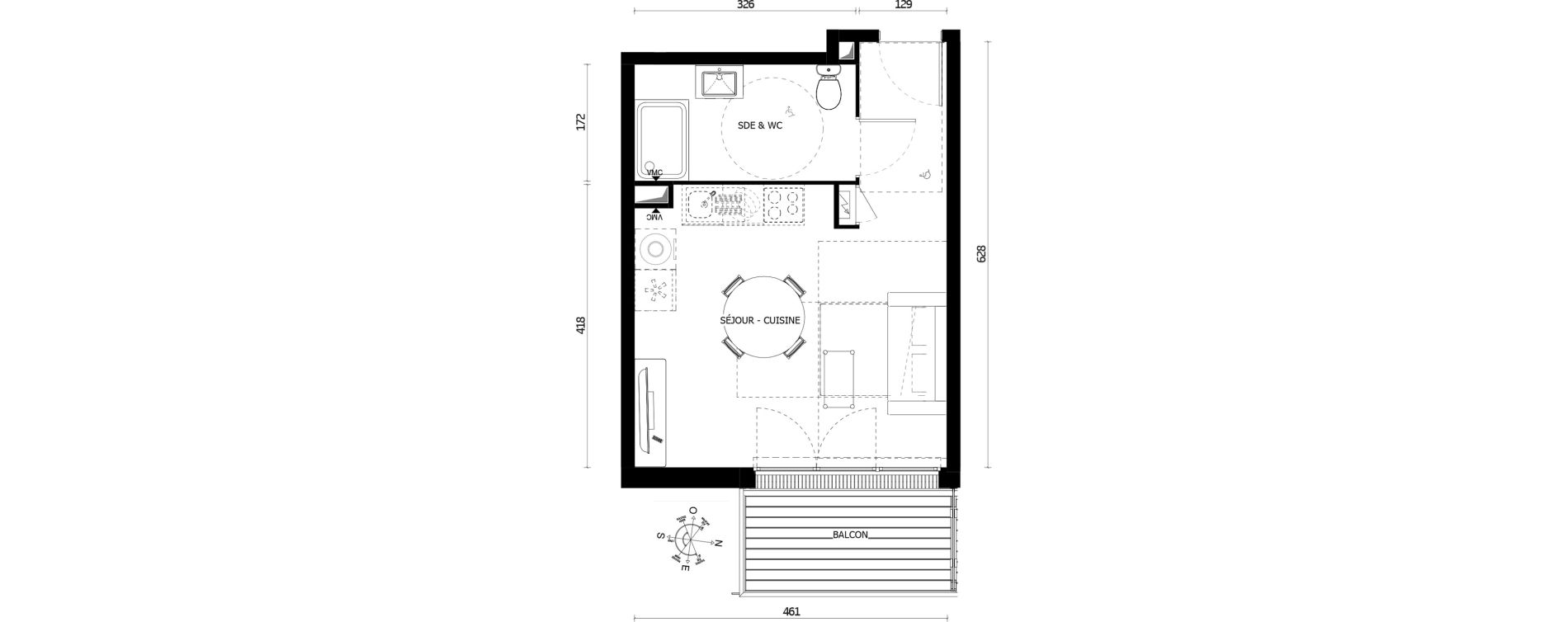 Appartement T1 de 27,10 m2 &agrave; Armenti&egrave;res Centre