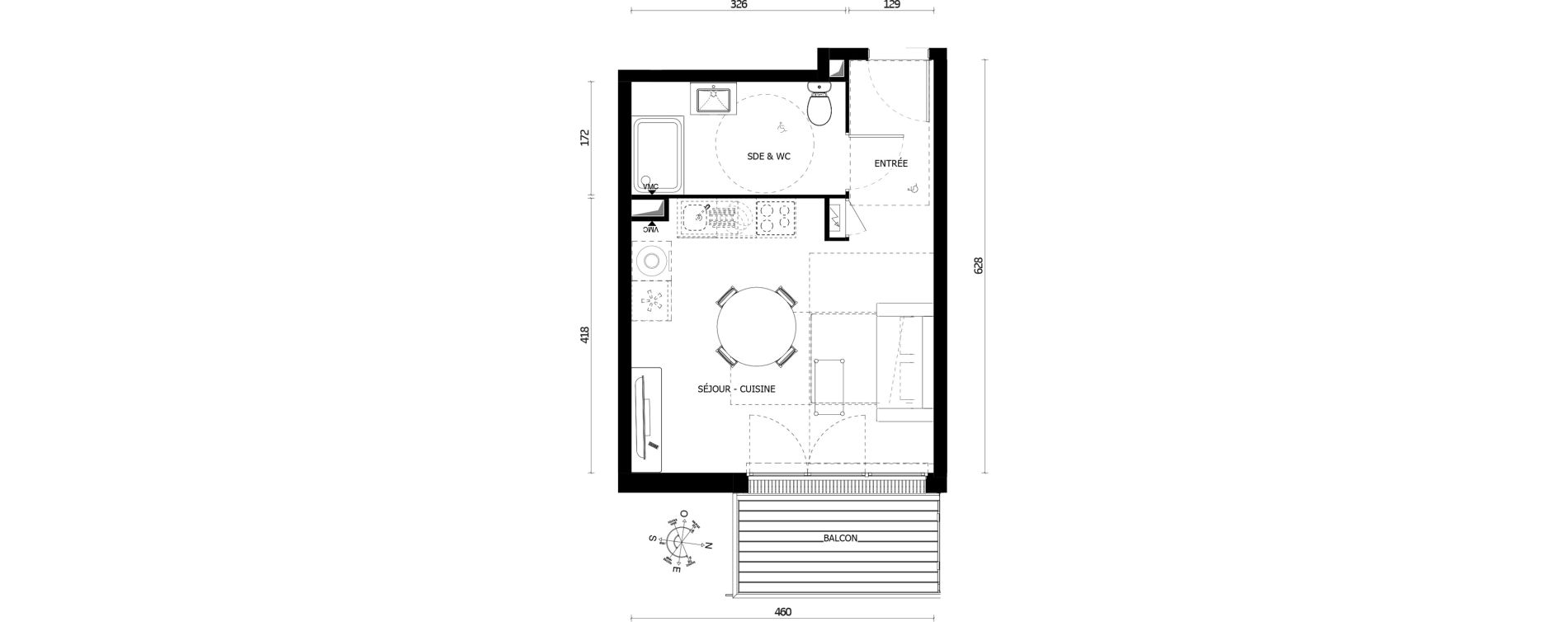 Appartement T1 de 27,10 m2 &agrave; Armenti&egrave;res Centre