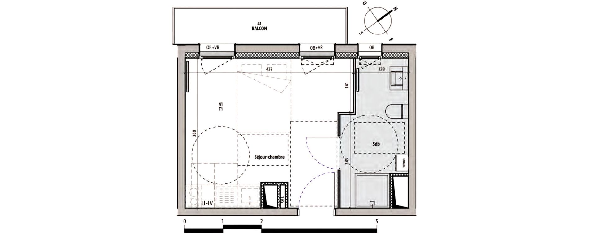 Appartement T1 de 21,43 m2 &agrave; Armenti&egrave;res Centre