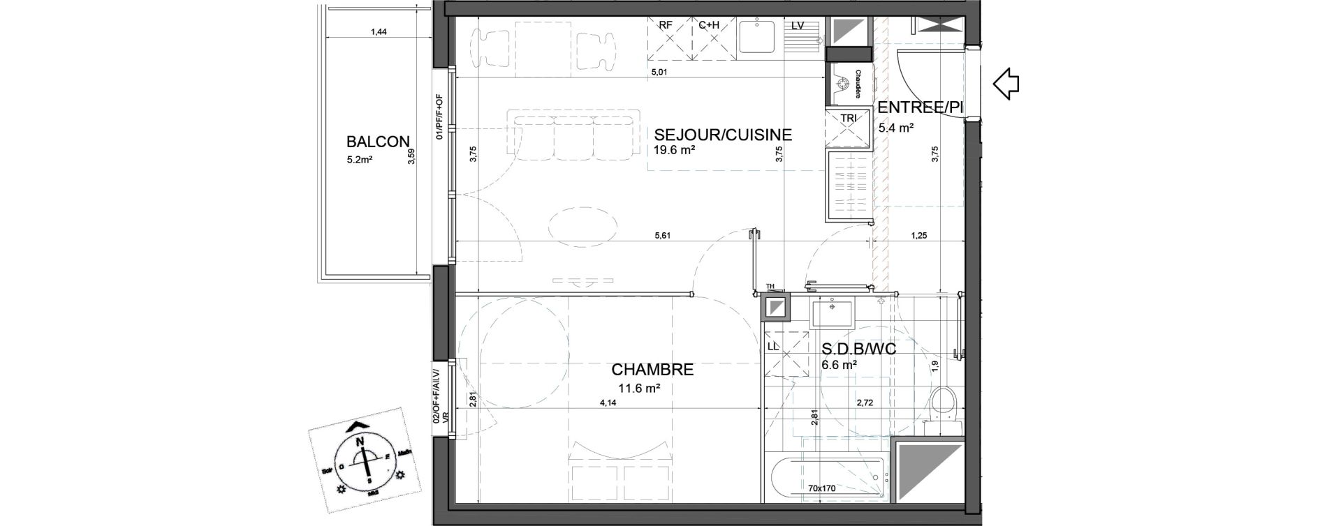 Appartement T2 de 43,20 m2 &agrave; Aulnoy-Lez-Valenciennes Centre