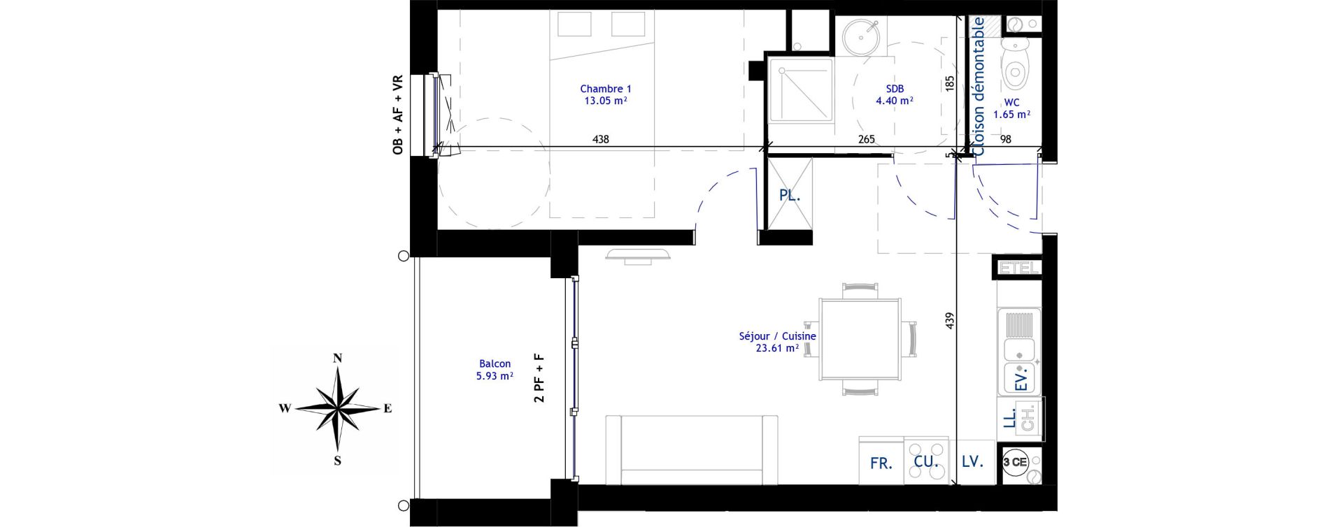 Appartement T2 de 42,71 m2 &agrave; Bailleul Centre