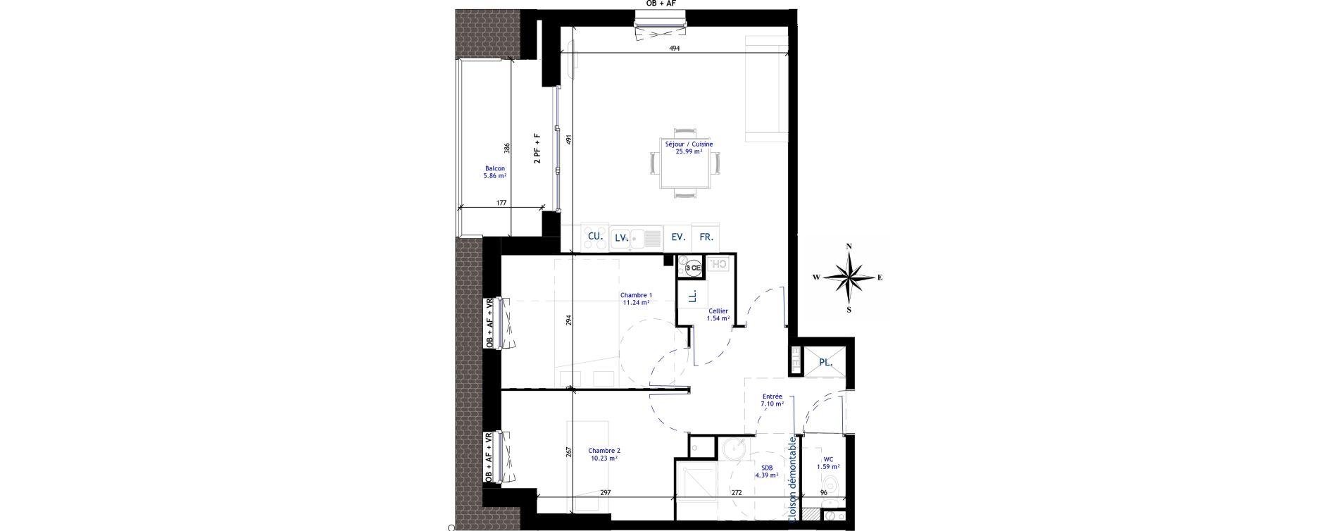 Appartement T3 de 62,08 m2 &agrave; Bailleul Centre