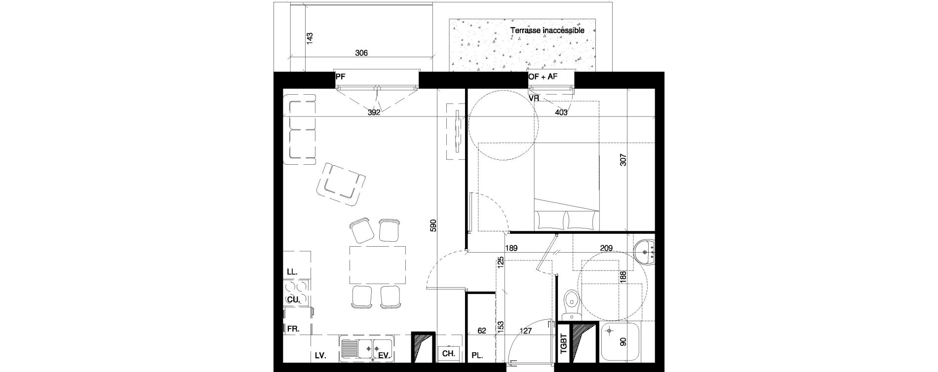 Appartement T2 de 45,36 m2 à Bailleul Centre