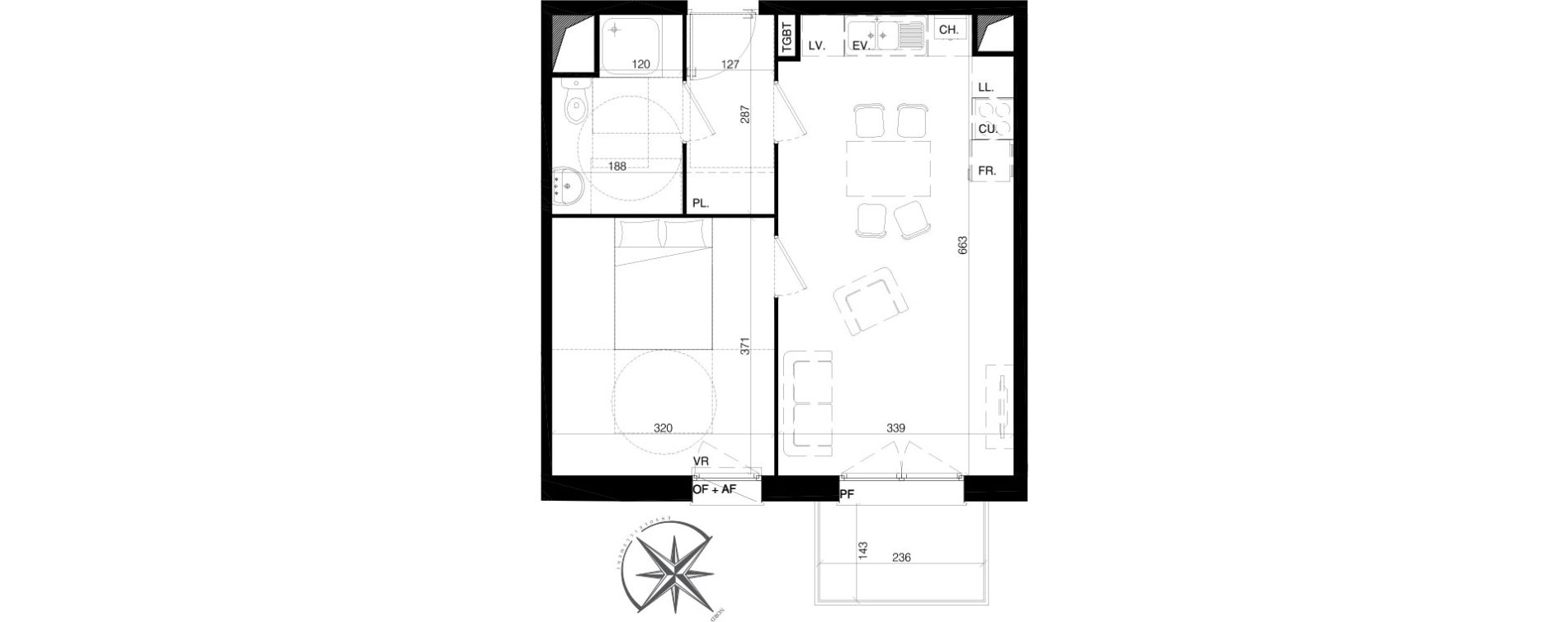Appartement T2 de 42,21 m2 à Bailleul Centre