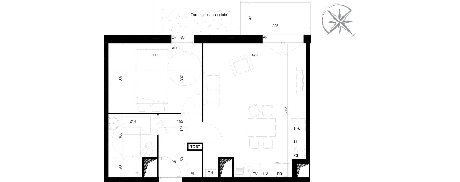 Appartement T2 de 48,44 m2 &agrave; Bailleul Centre