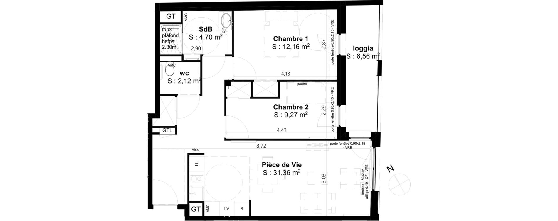 Appartement T3 de 59,61 m2 &agrave; Cambrai Centre