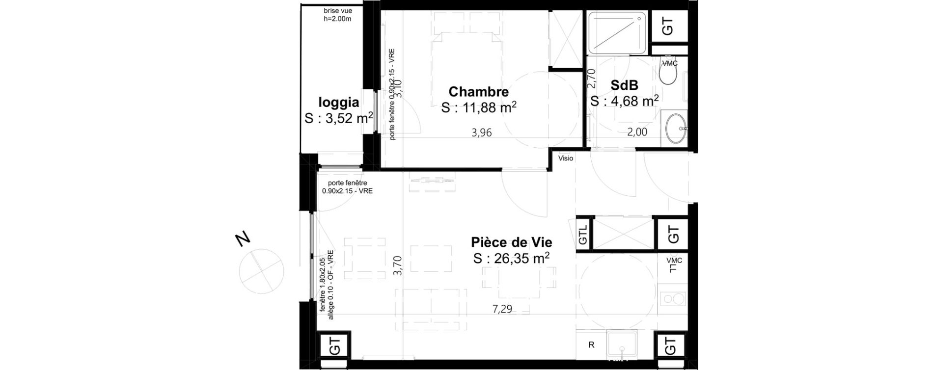 Appartement T2 de 42,91 m2 &agrave; Cambrai Centre