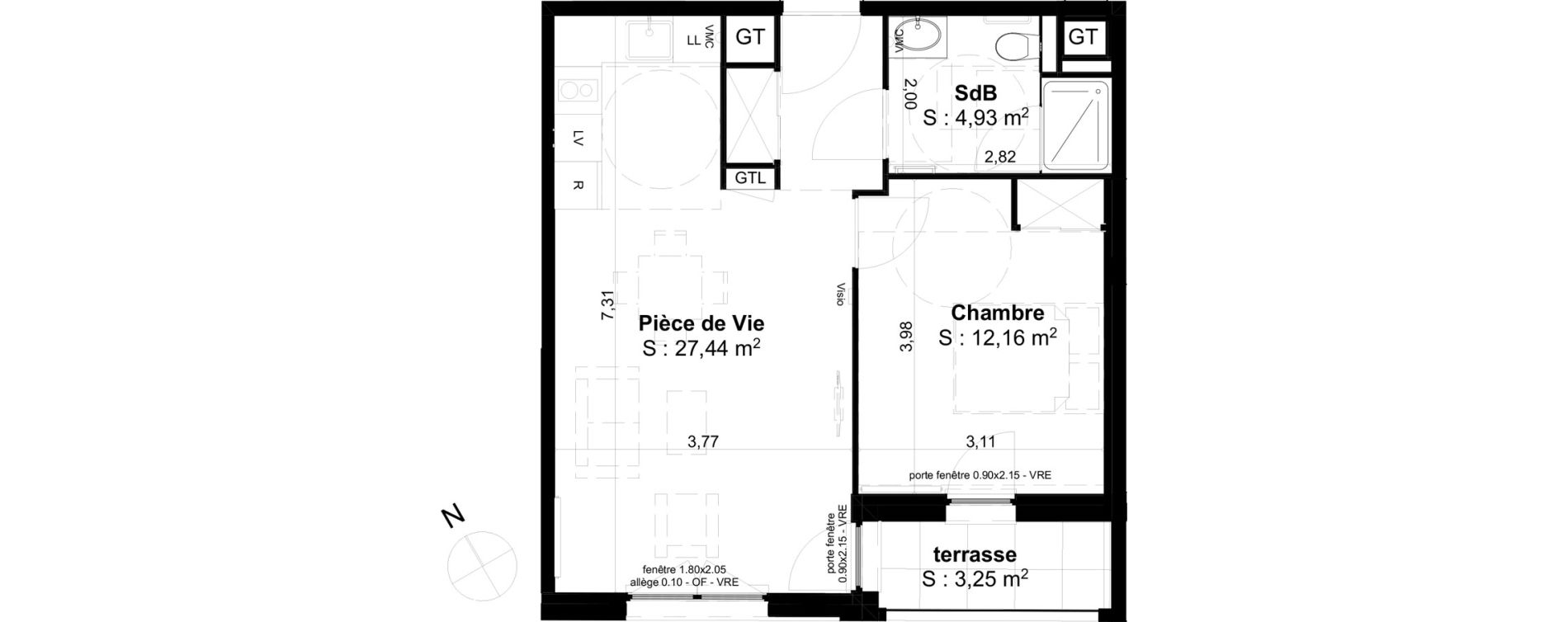 Appartement T2 de 44,53 m2 &agrave; Cambrai Centre