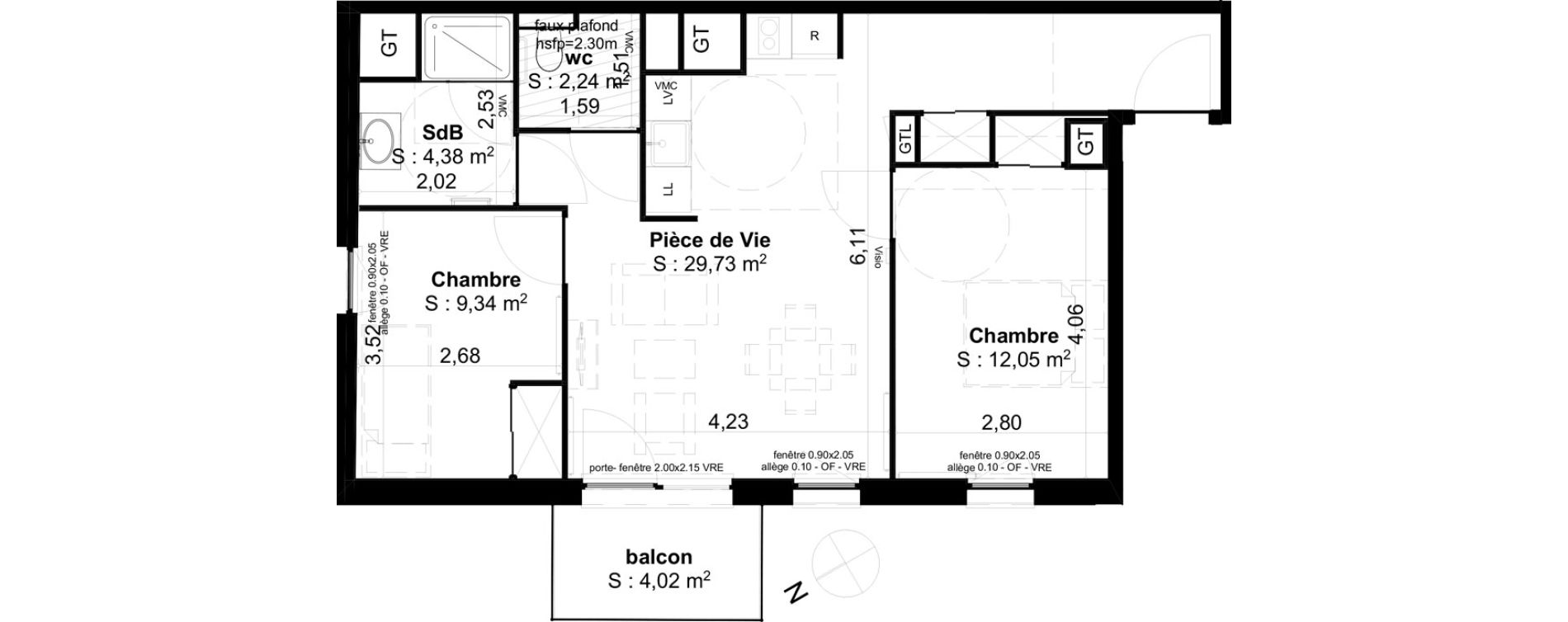 Appartement T3 de 57,74 m2 &agrave; Cambrai Centre