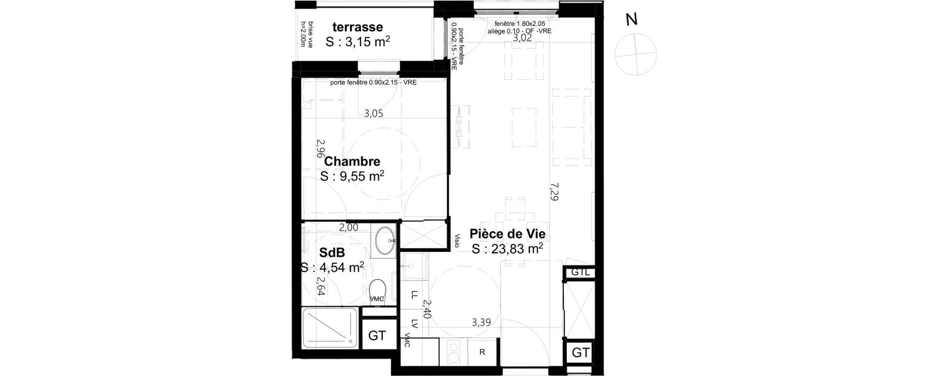 Appartement T1 de 37,92 m2 &agrave; Cambrai Centre