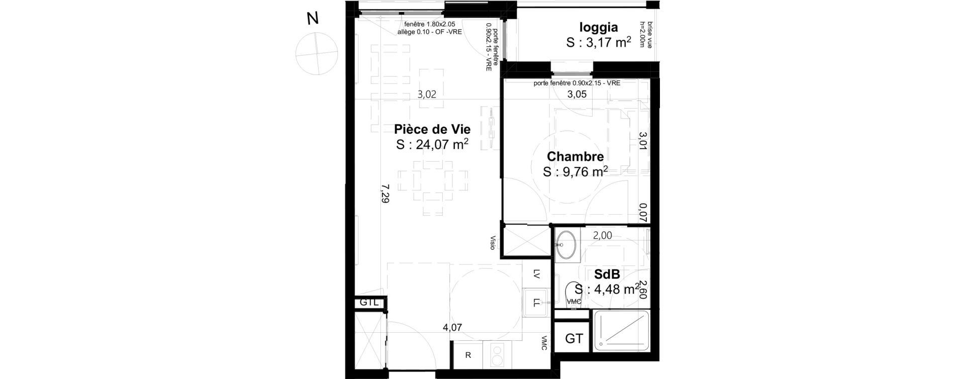 Appartement T1 de 38,31 m2 &agrave; Cambrai Centre