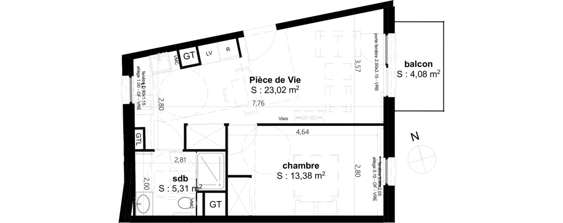 Appartement T2 de 41,71 m2 &agrave; Cambrai Centre