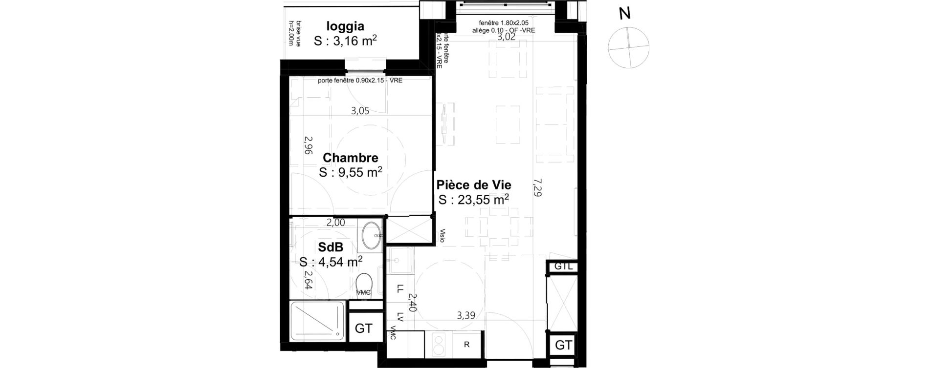 Appartement T1 de 37,64 m2 &agrave; Cambrai Centre