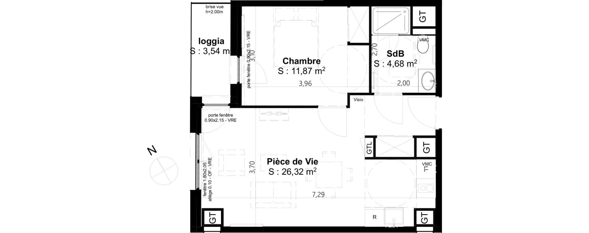 Appartement T2 de 42,87 m2 &agrave; Cambrai Centre