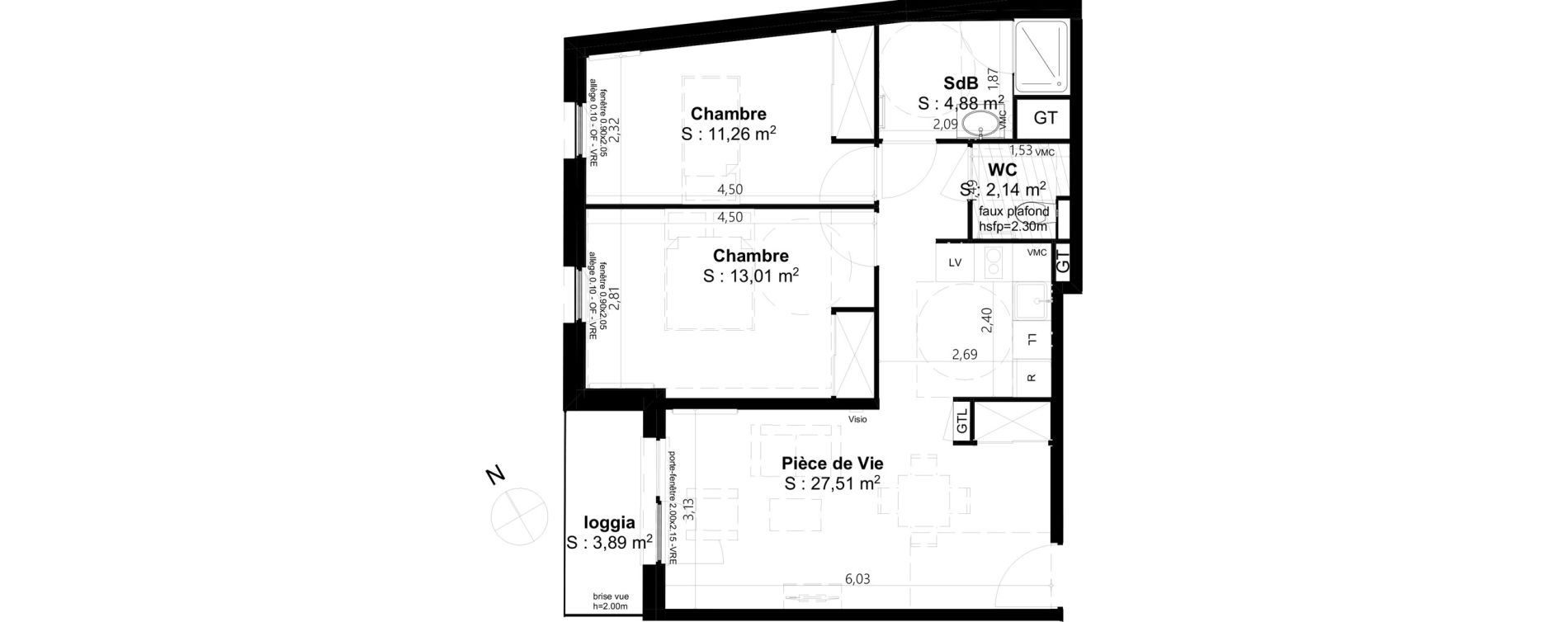 Appartement T3 de 58,80 m2 &agrave; Cambrai Centre