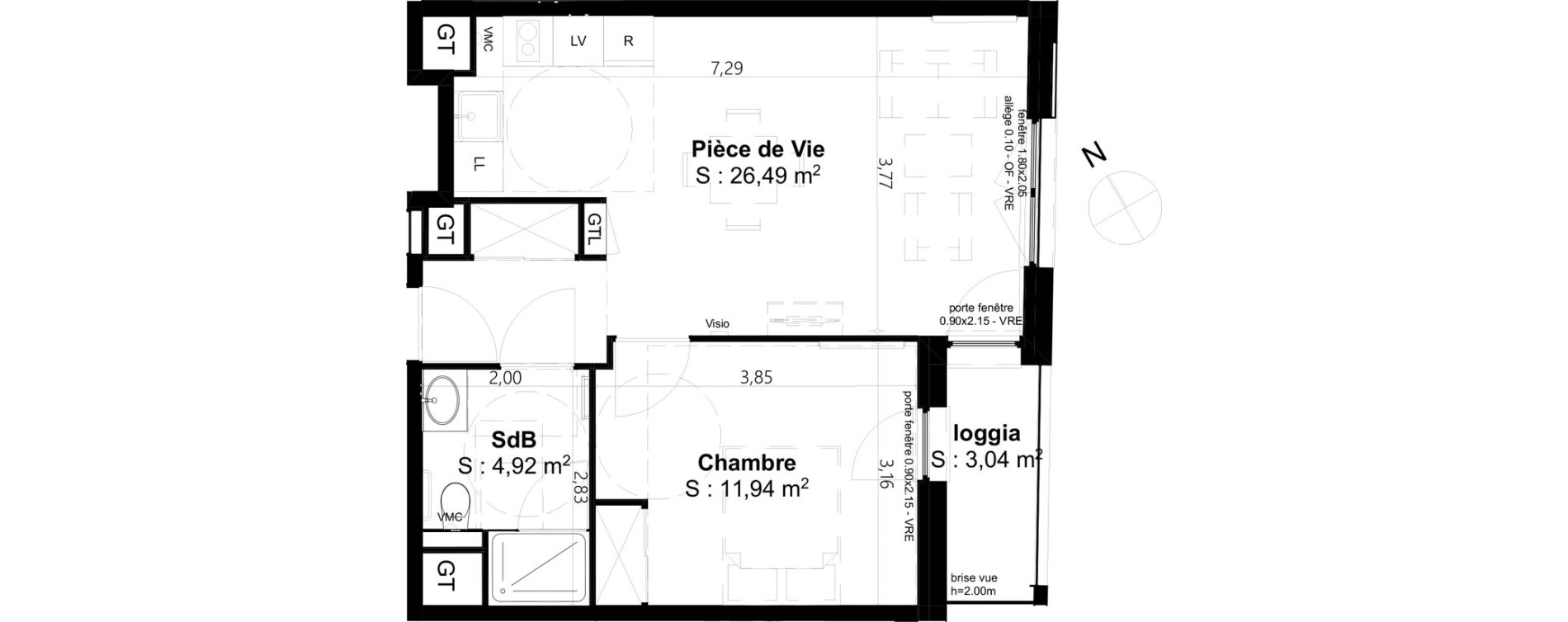 Appartement T2 de 43,35 m2 &agrave; Cambrai Centre
