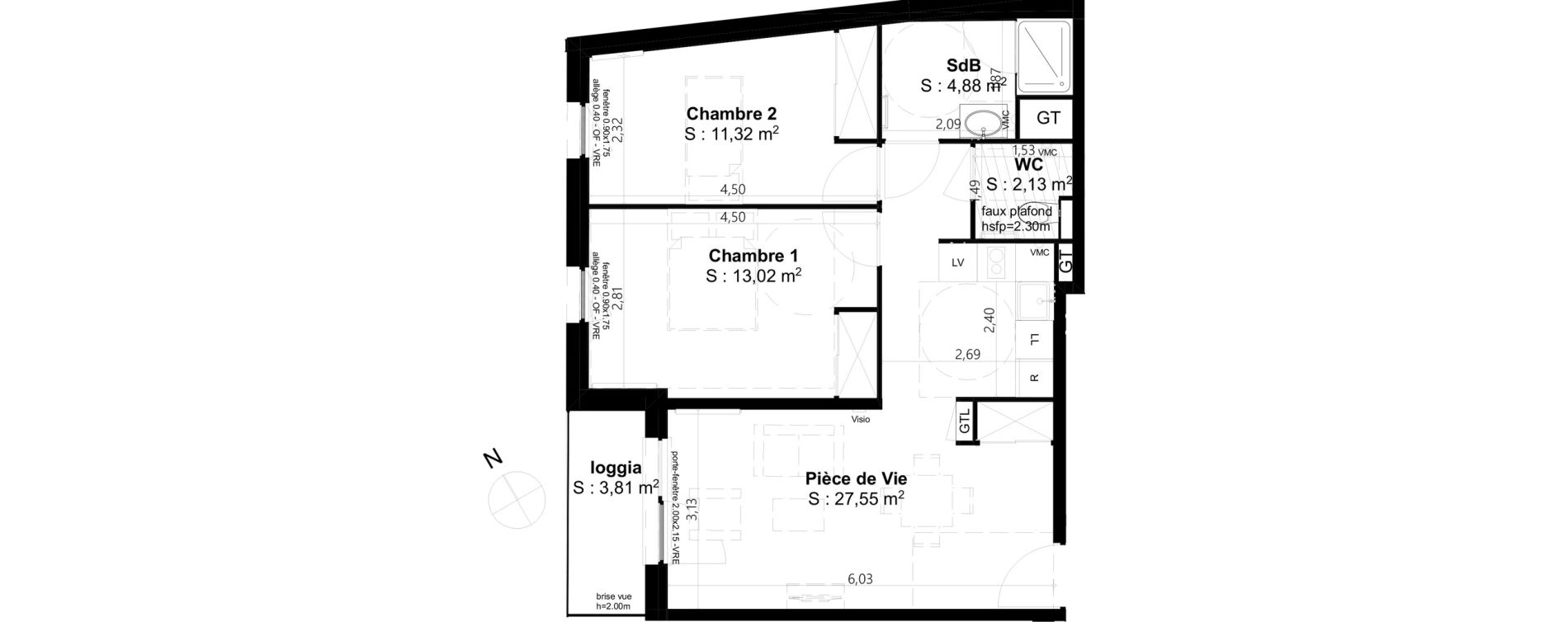 Appartement T3 de 58,90 m2 &agrave; Cambrai Centre