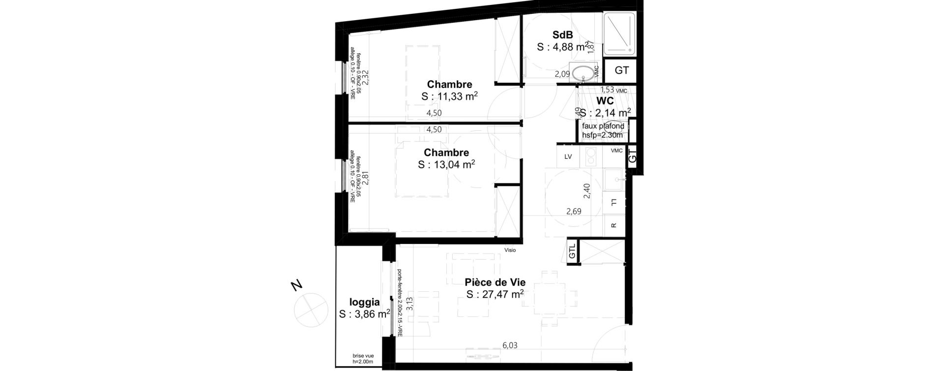 Appartement T3 de 58,86 m2 &agrave; Cambrai Centre