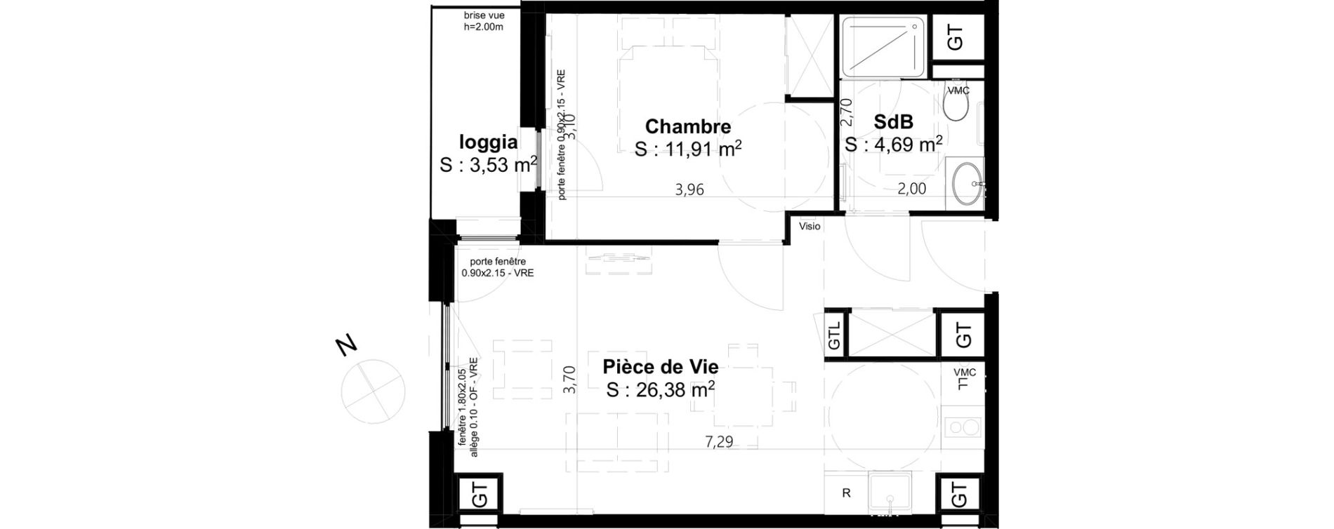 Appartement T2 de 42,98 m2 &agrave; Cambrai Centre