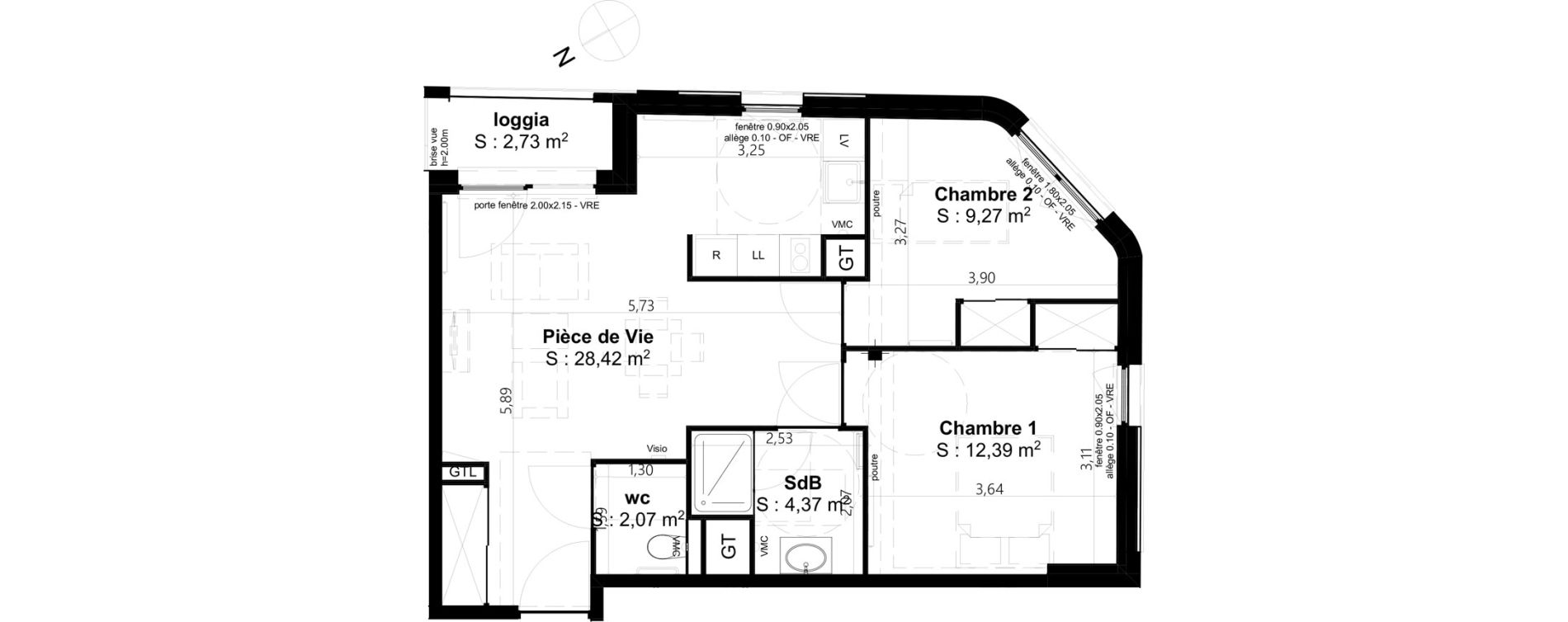 Appartement T3 de 56,52 m2 &agrave; Cambrai Centre