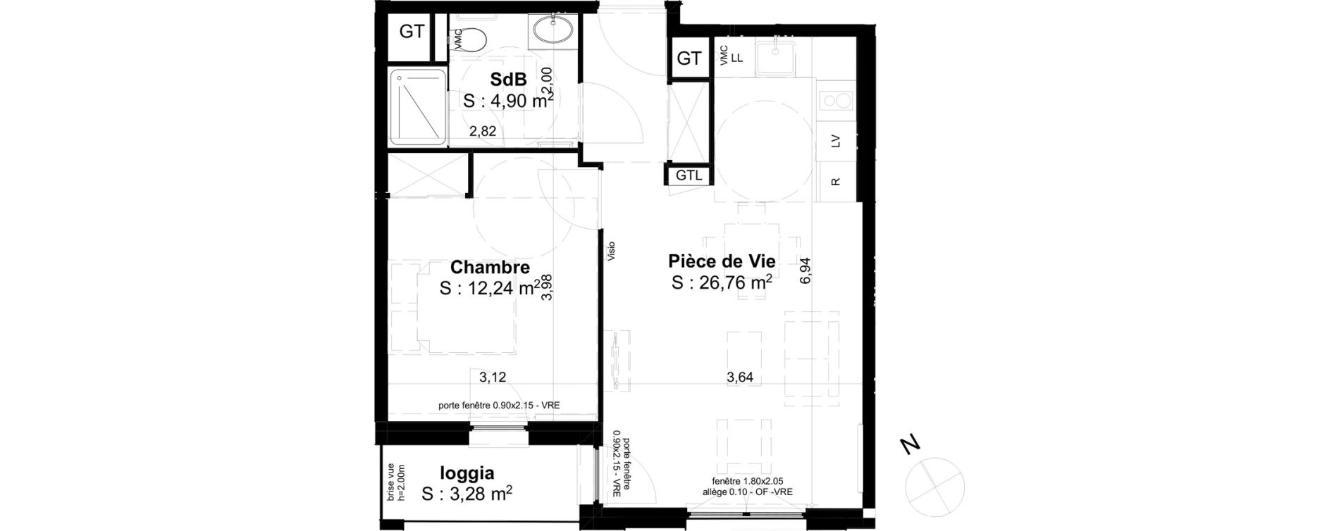 Appartement T2 de 43,90 m2 &agrave; Cambrai Centre