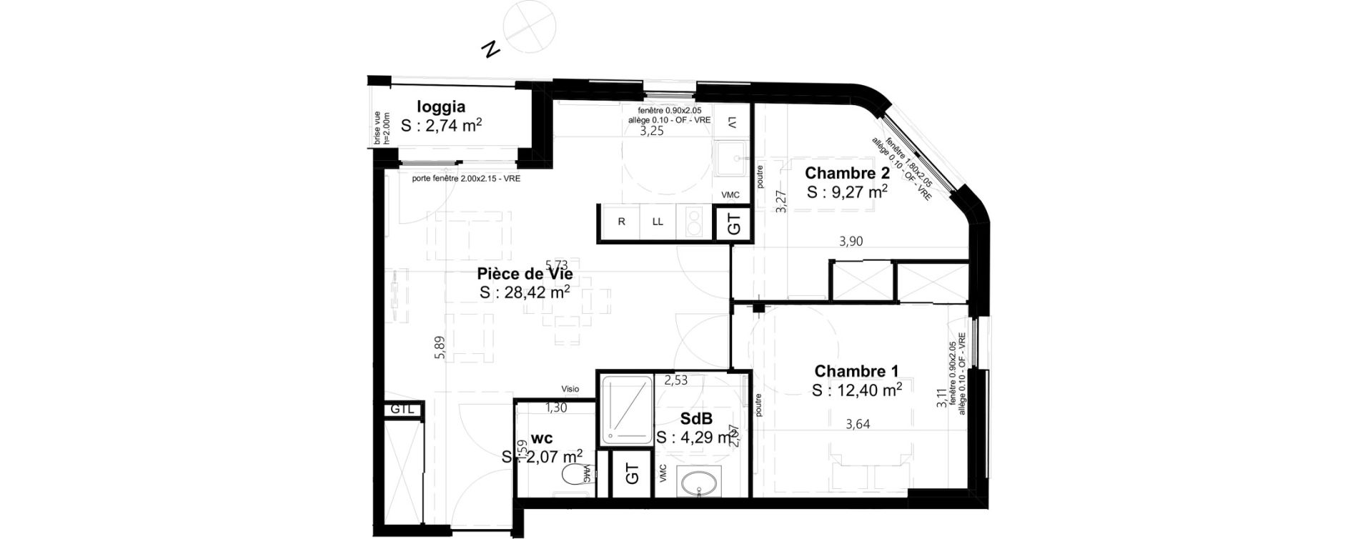 Appartement T3 de 56,45 m2 &agrave; Cambrai Centre