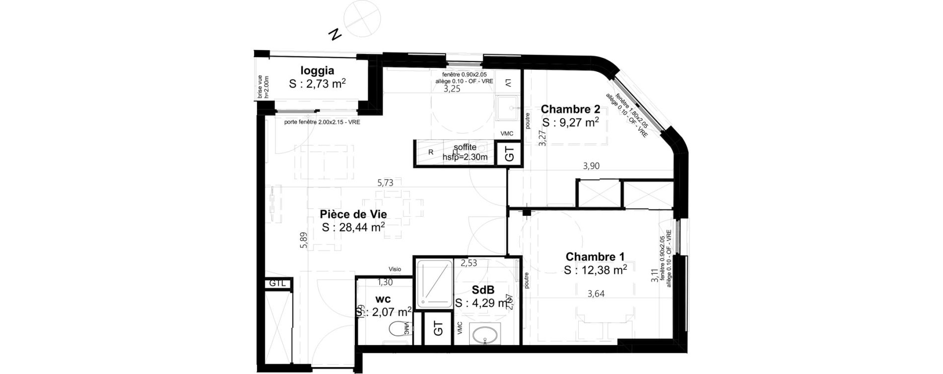 Appartement T3 de 56,45 m2 &agrave; Cambrai Centre