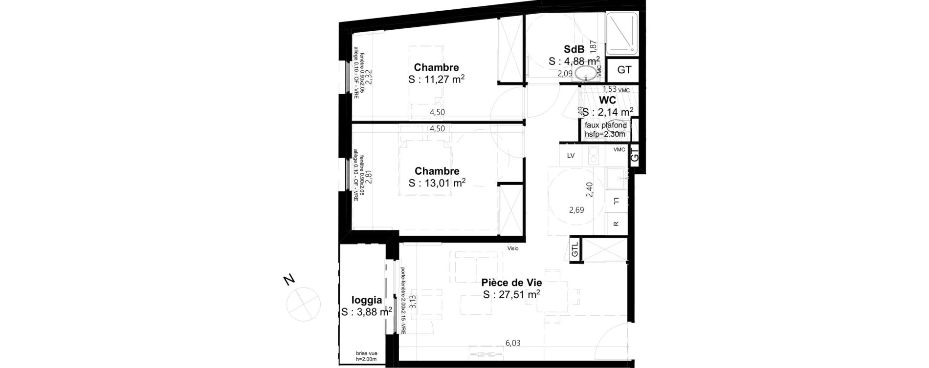 Appartement T3 de 58,81 m2 &agrave; Cambrai Centre