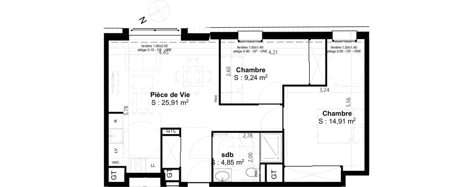 Appartement T3 de 54,91 m2 &agrave; Cambrai Centre