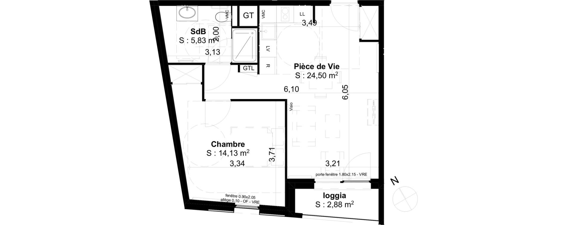 Appartement T2 de 44,46 m2 &agrave; Cambrai Centre