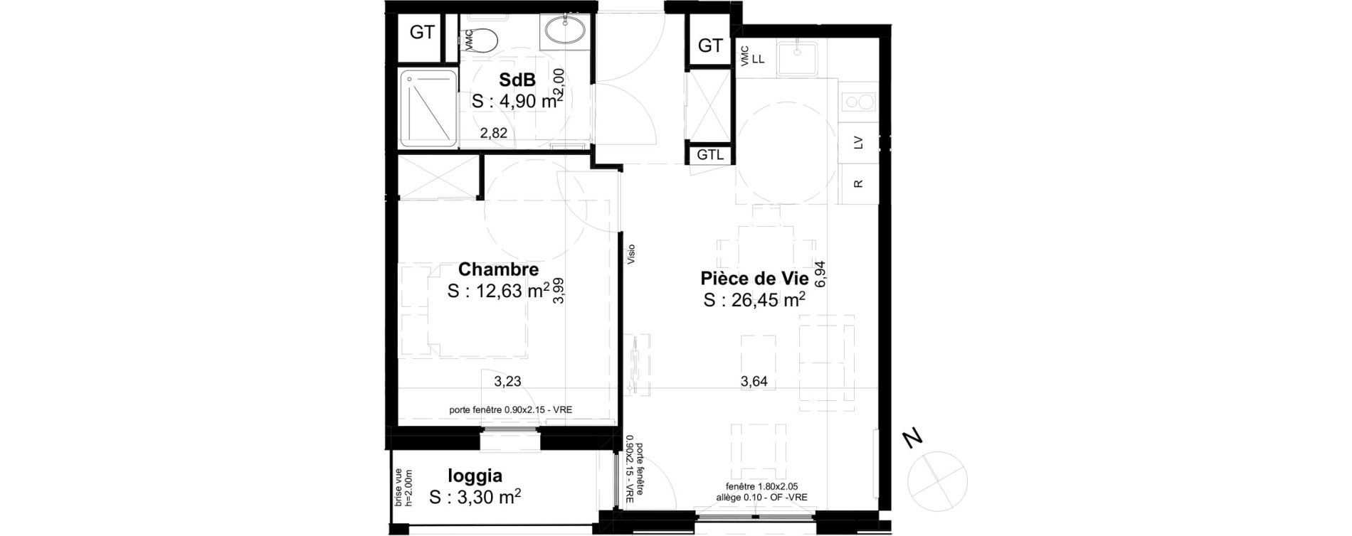 Appartement T2 de 43,98 m2 &agrave; Cambrai Centre