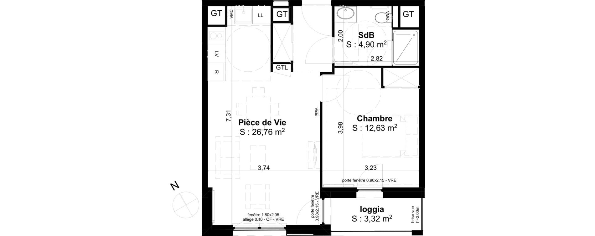 Appartement T2 de 44,29 m2 &agrave; Cambrai Centre