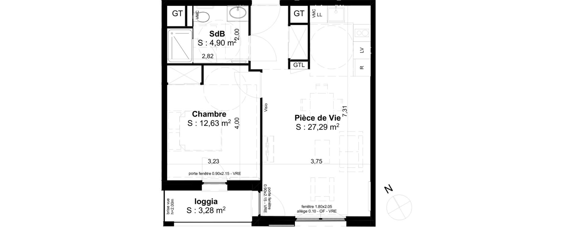 Appartement T2 de 44,82 m2 &agrave; Cambrai Centre