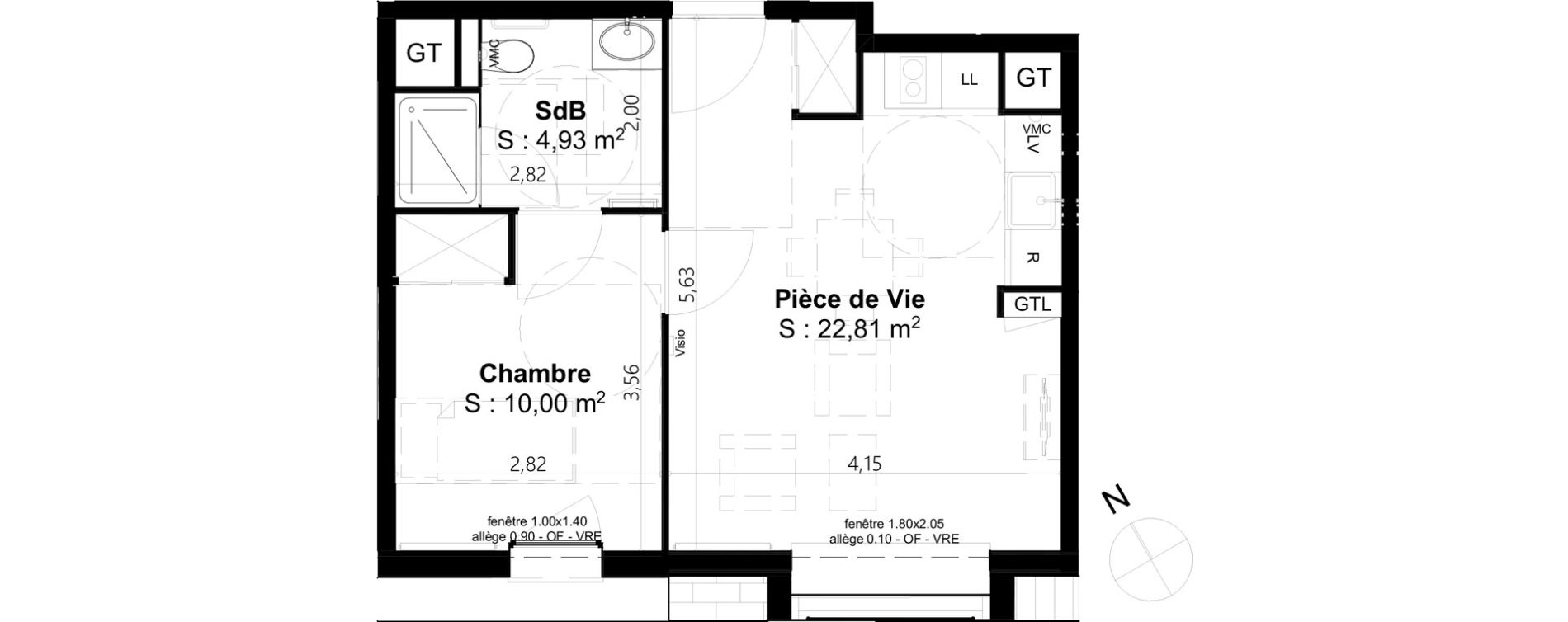 Appartement T1 de 37,74 m2 &agrave; Cambrai Centre