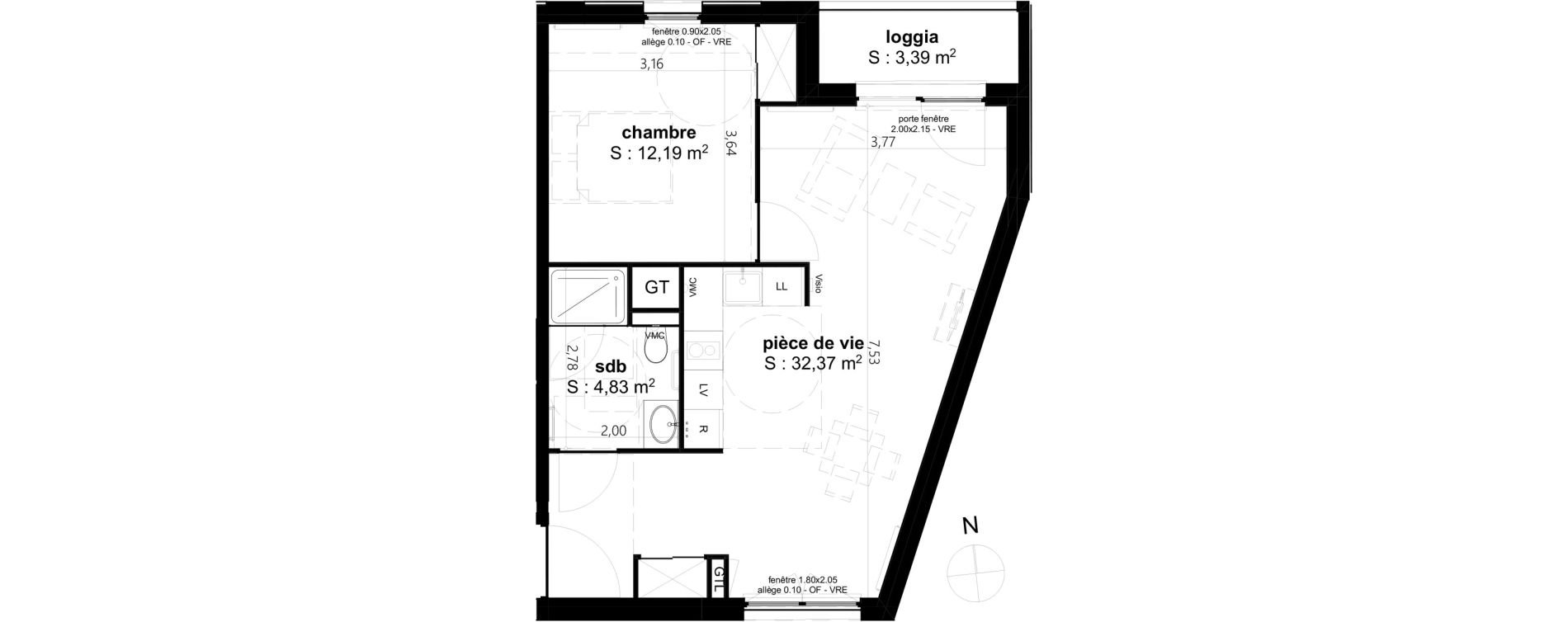 Appartement T2 de 49,39 m2 &agrave; Cambrai Centre