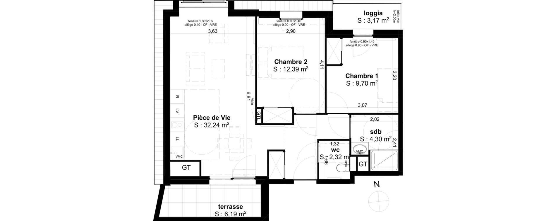 Appartement T3 de 60,95 m2 &agrave; Cambrai Centre