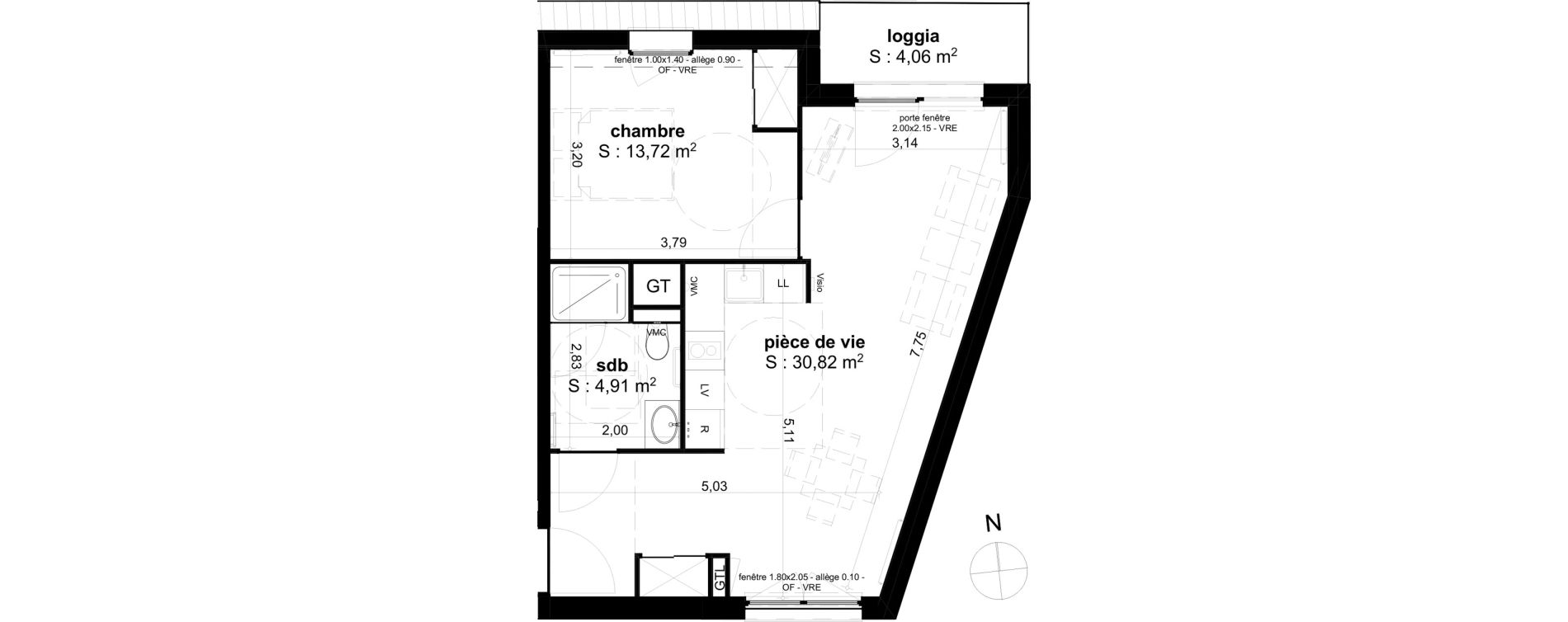 Appartement T2 de 49,45 m2 &agrave; Cambrai Centre