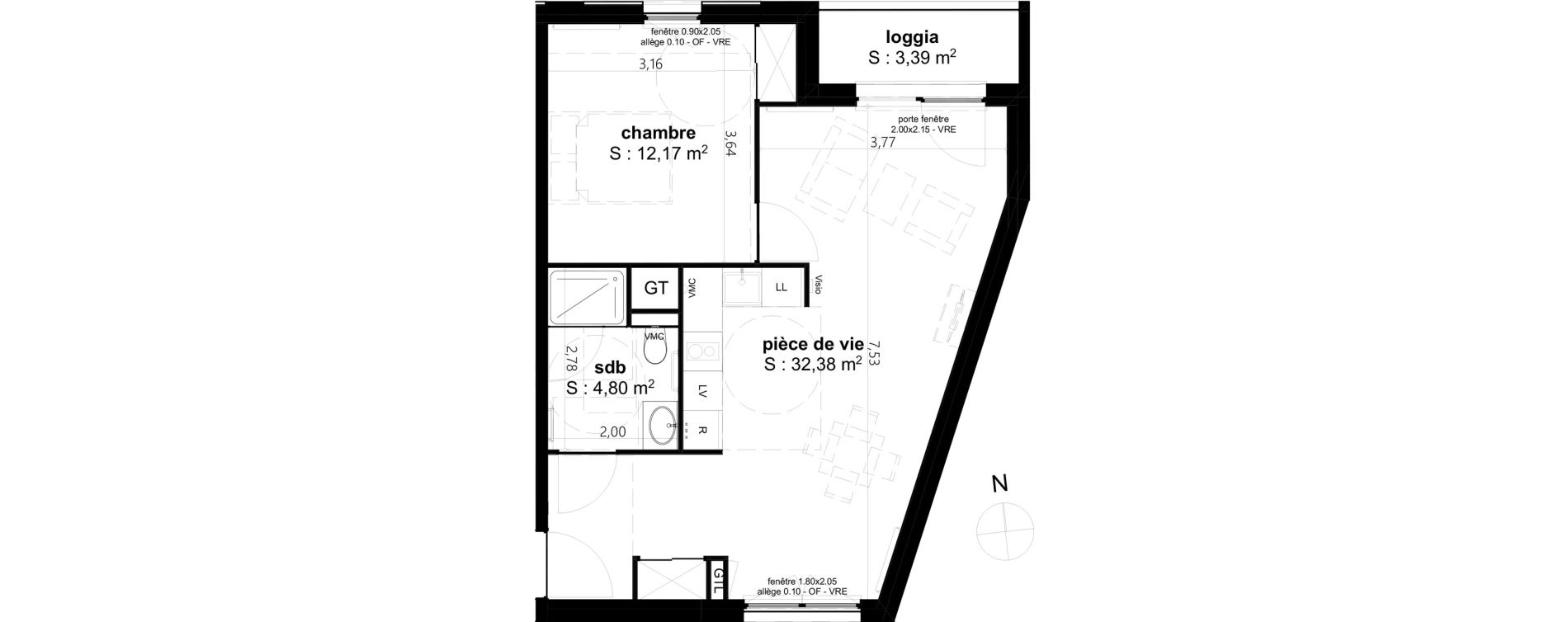 Appartement T2 de 49,35 m2 &agrave; Cambrai Centre