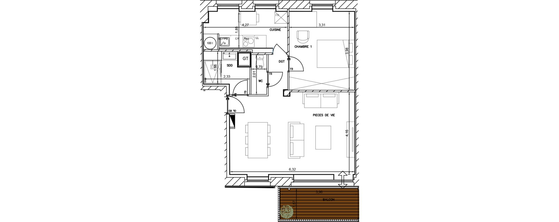 Appartement T2 de 54,50 m2 &agrave; Cambrai Centre