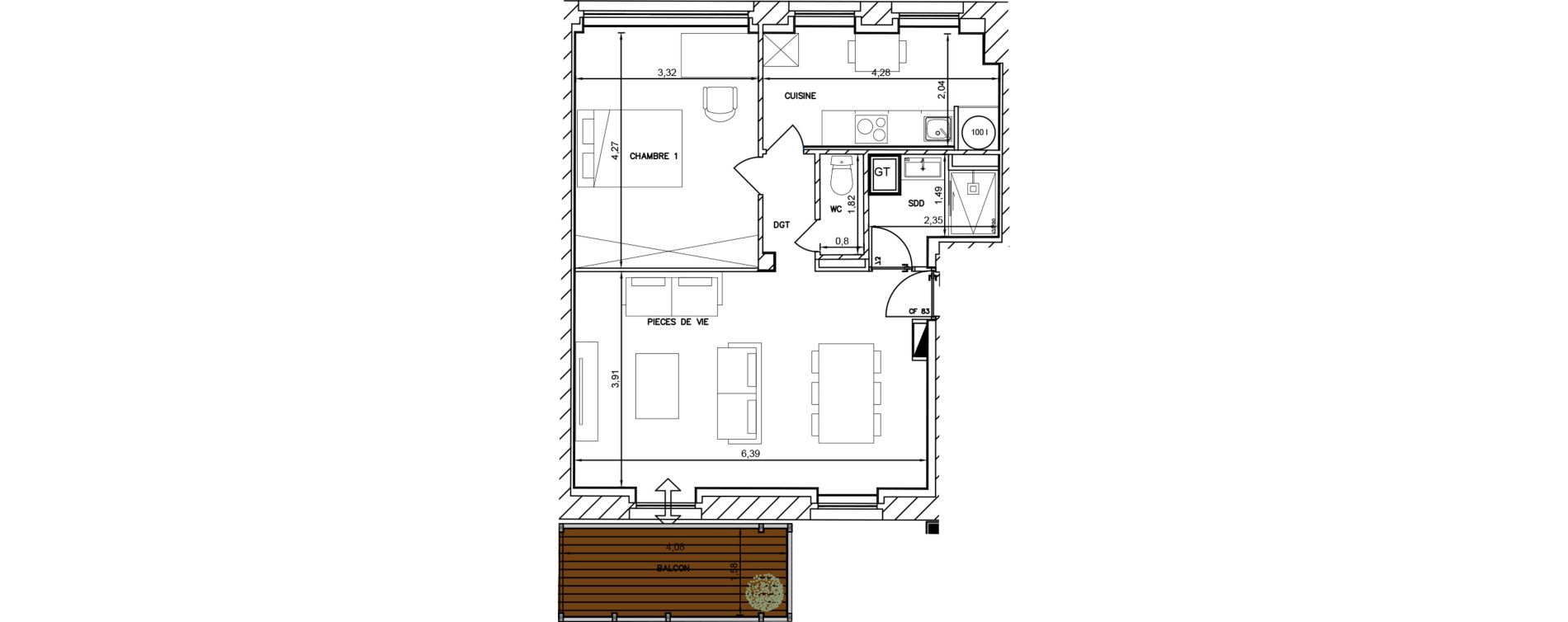 Appartement T2 de 55,30 m2 &agrave; Cambrai Centre