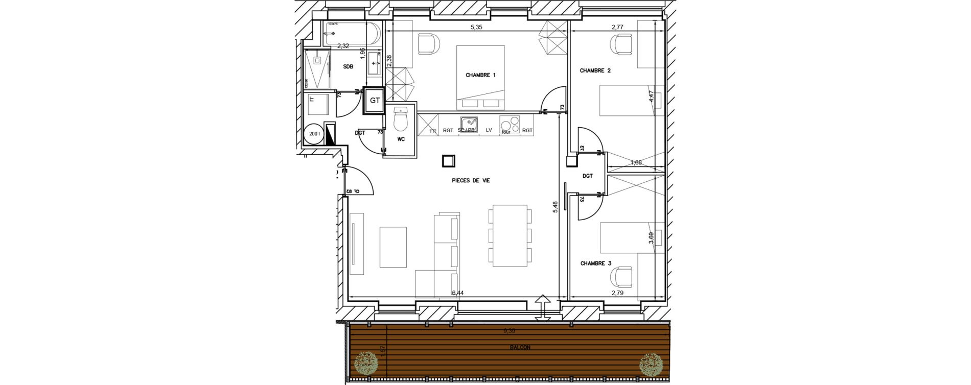 Appartement T4 de 78,80 m2 &agrave; Cambrai Centre