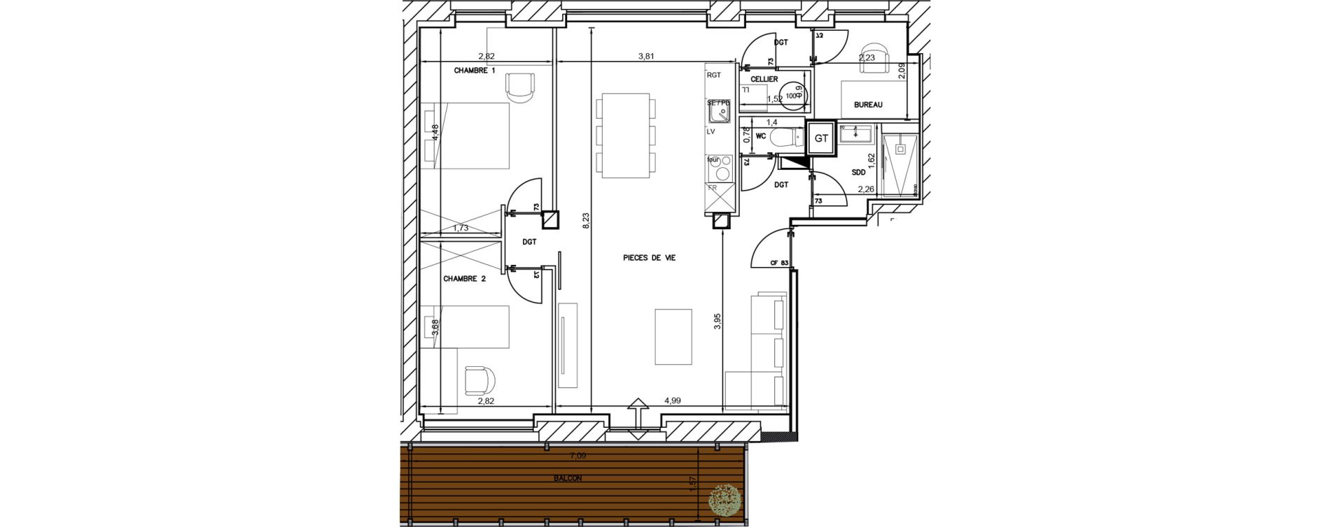 Appartement T3 de 73,80 m2 &agrave; Cambrai Centre