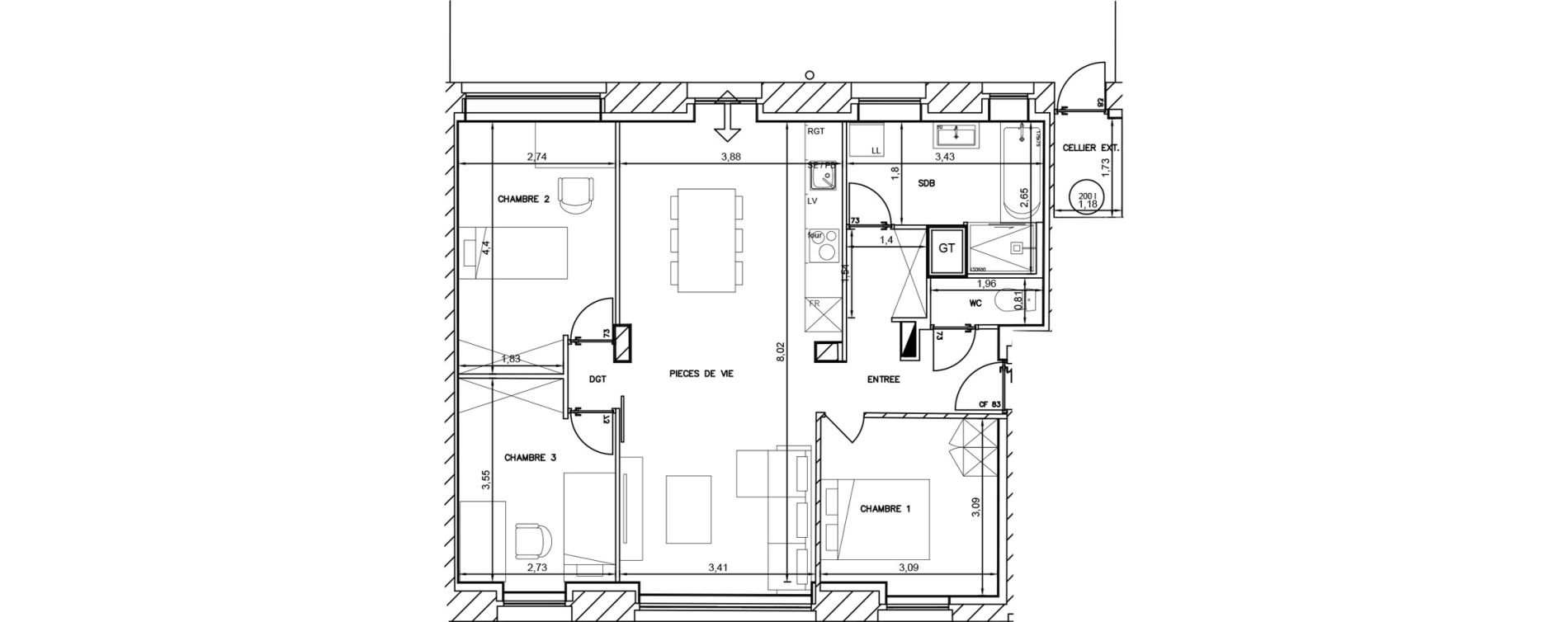 Appartement T4 de 76,60 m2 &agrave; Cambrai Centre