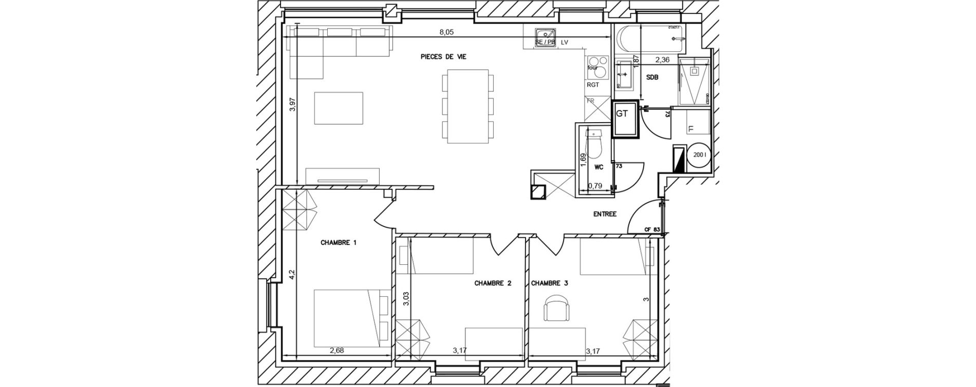 Appartement T4 de 76,90 m2 &agrave; Cambrai Centre