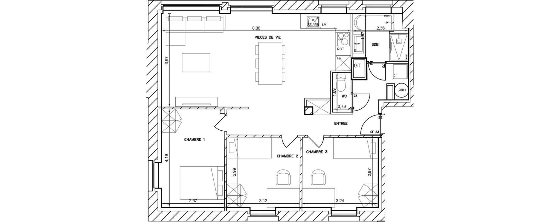 Appartement T4 de 76,90 m2 &agrave; Cambrai Centre