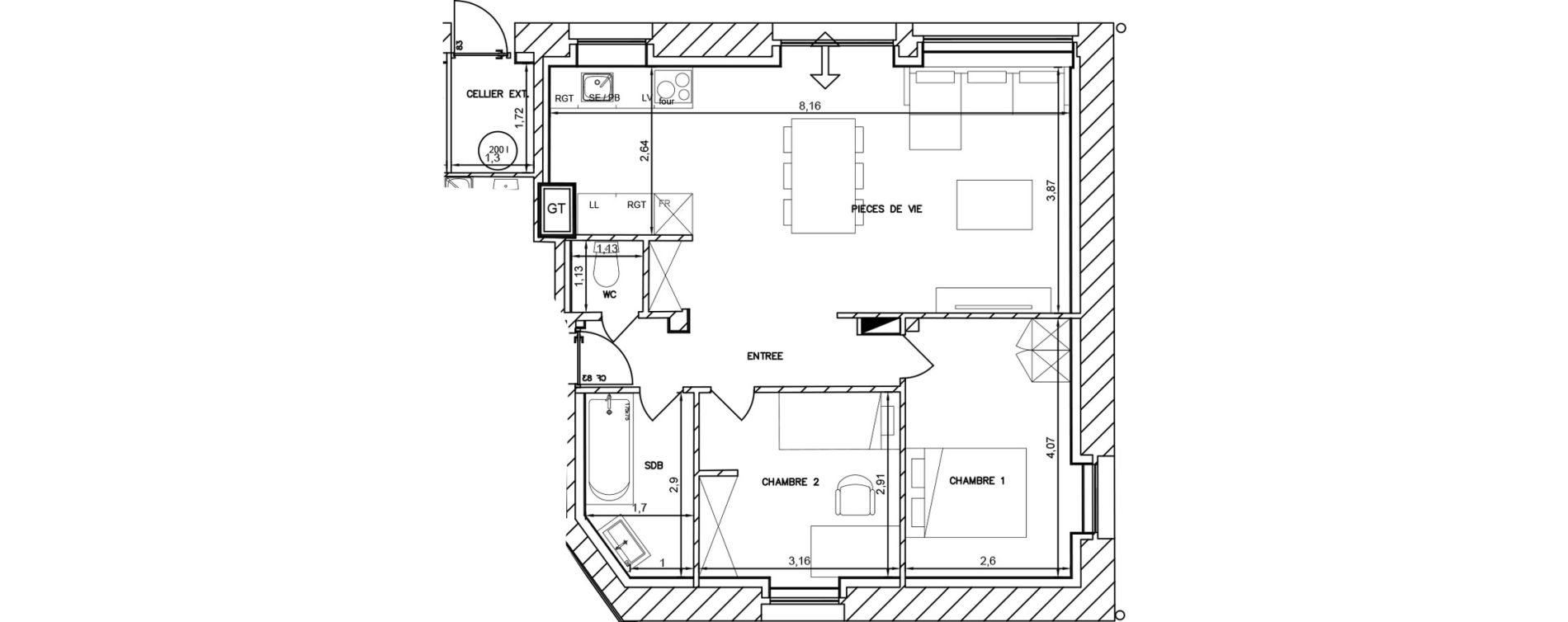 Appartement T3 de 61,40 m2 &agrave; Cambrai Centre