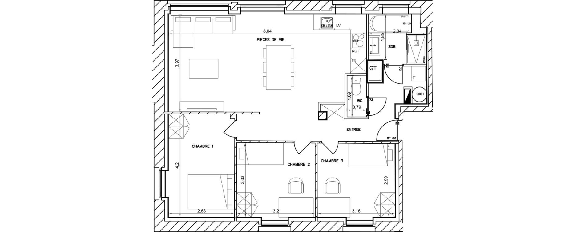 Appartement T4 de 76,90 m2 &agrave; Cambrai Centre